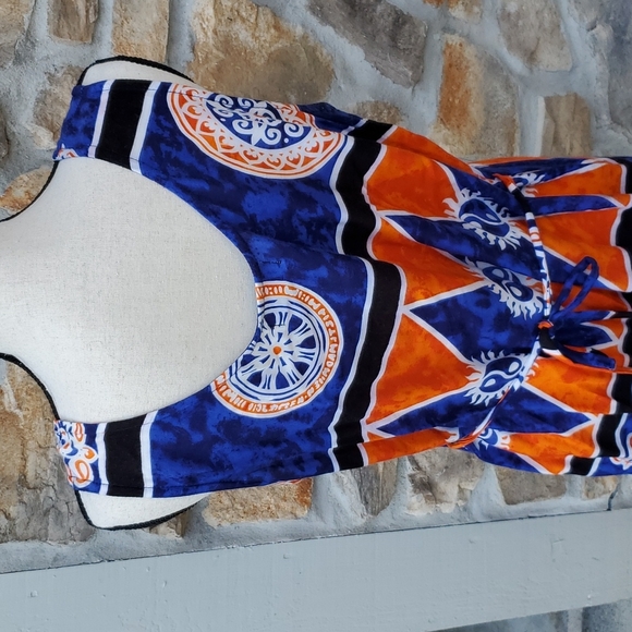 VINTAGE CARIBBEAN GIRL USA DRESS L ORANGE BLUE SUNDRESS LONG BEACH - Picture 7 of 9